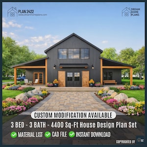 Barndominium House Plan | Modern Farmhouse 3 Bed, 2 Bath Blueprint (Digital Download)