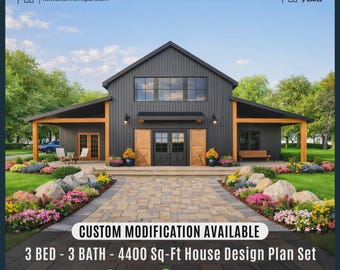 Barndominium House Plan | Modern Farmhouse Style 3 Bed, 2 Bath| Custom House Plan Blueprint (Digital Download)