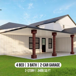 Ruim modern huis met 2 verdiepingen: 4 slaapkamers, 3 badkamers, modern design, pdf-download, open woonruimtes.