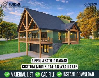 Mountain Custom House Plan | Vaulted Loft with Basement | Hilltop Hideout Architectural Plans ( Digital Download )