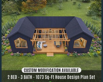 Planos De Cabaña Americana Estilo Moderno - Archivo CAD, Imágenes 3D Y PDF Para Construir Tu Casa De Vacaciones