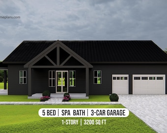Modern Black Barndominium House Plan: 5 Bed, 3-Car Garage (PDF Download)