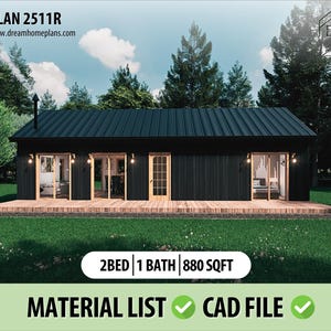 44&#39; x 20&#39; Modern Cabin House 880 Sq-Ft, Small House Plans, Tiny Cabin Plans, Cottage Plans | Architectural Plans | Floor Plans Blueprint