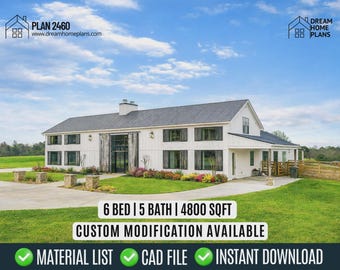 Barndominium Home Design Plans, Modern Luxury Farmhouse, Courtyard Pool (Digital Download)