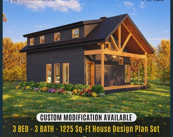 Adirondack Cabin House Plans: 25'x30' Small Home Blueprint, Custom House (PDF Download)