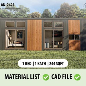 Tiny House-plattegronden, CAD SKP-bestand inbegrepen architectonische plannen, (29,5 x 8,25 ft) begane grond, moderne cottage Tiny-plattegronden blauwdrukken