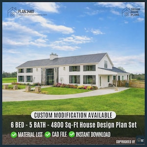 Modern Barndominium Cusom House Plans | Modern Luxury Farmhouse, Courtyard Pool (Digital Download)
