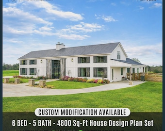 Modern Barndominium Cusom House Plans | Modern Luxury Farmhouse, Courtyard Pool (Digital Download)
