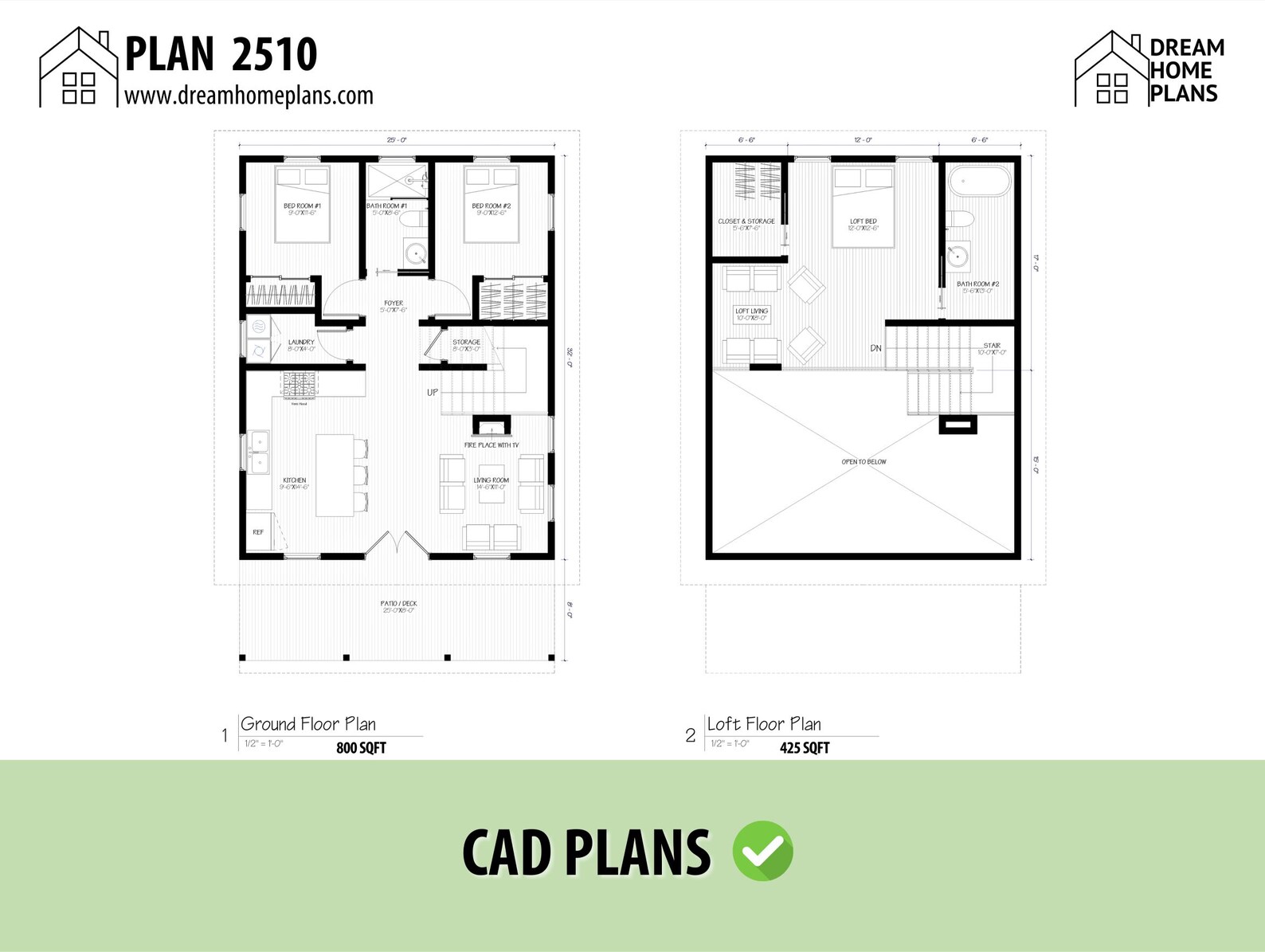 Modern Small Cabin House Plans With Loft | 3 Bed, 2 Bath, 800 Sq-ft ...