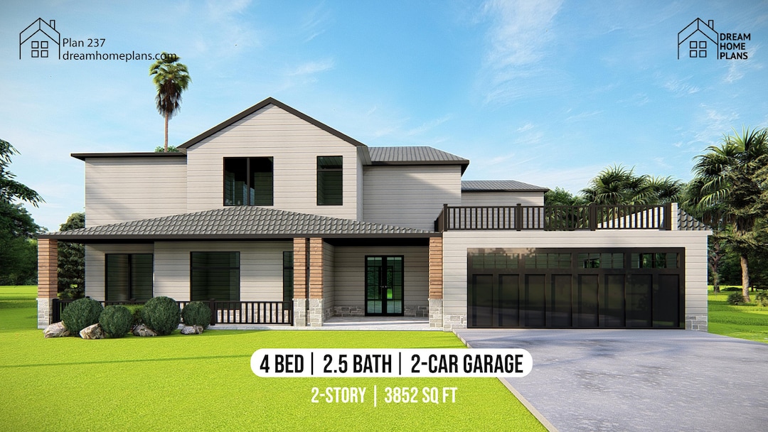 Modern 4 Bedroom House Plan: Open Concept Design (PDF Download) - Etsy