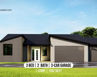 Modern Cottage House Plan: 3-Bed, 3-Car Garage (PDF Download)