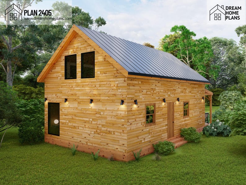 Rustic Cabin House Plan With Loft | 2 Bed, 1 Bath, 1285 Sqft (digital ...