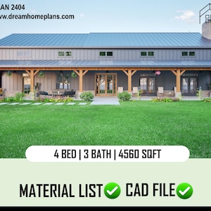 Modern Barn House, Farmhouse Barndominium, 2-Story Plans – 4-Bed, 3.5 Baths, 3-Car Garage, Living Space, Workshop, house barn floor plan