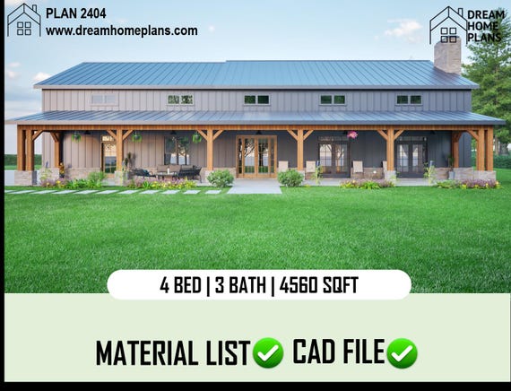 Modern Farmhouse Barndominium Plan: 4 Bed, 3.5 Bath, 3-Car Garage (Digital Download)