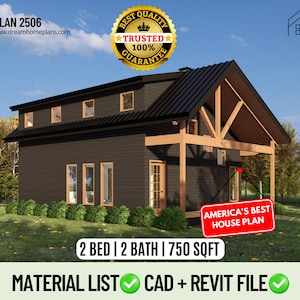 900 Sq Ft Small Cabin House Plans | 25&#39; x 30&#39; Tiny Home with Loft | Adirondack Cabin Floor Plans | Modern Small House Blueprint