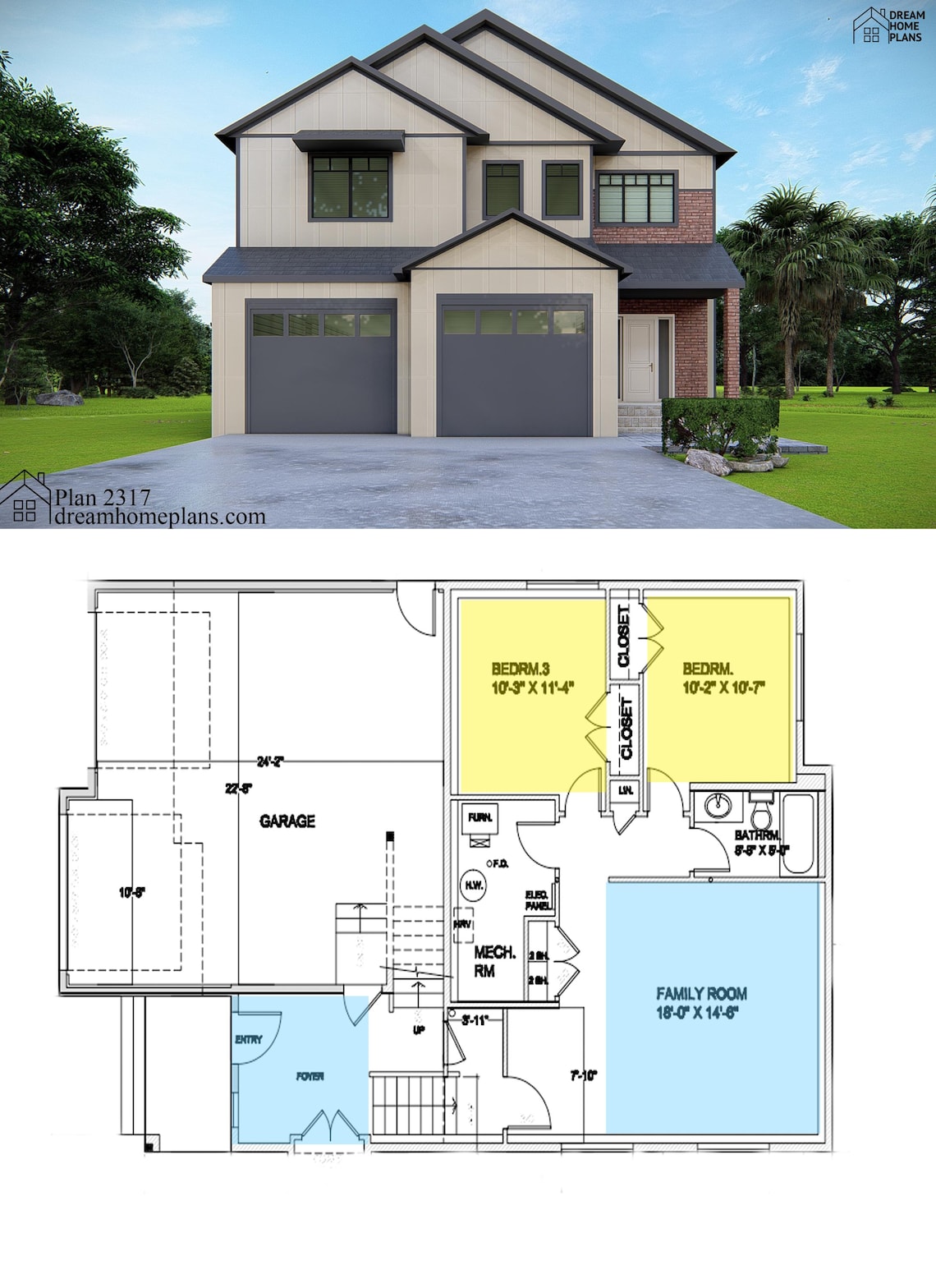 2-story Split Foyer House Plan: 4 Bed, 3.5 Bath, 2-car Garage (PDF ...