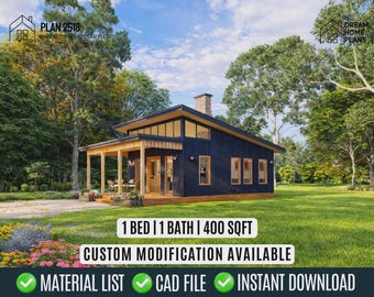 Modern Tiny Cabin House Plan: 20'x20' Loft Home Design (PDF)