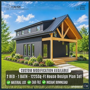 Adirondack-Blockhauspläne: 25'x30' kleiner Hausbauplan, individuelles Haus (PDF-Download)