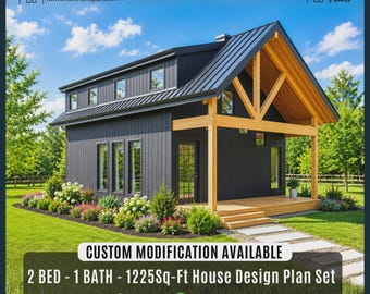 Adirondack Cabin House Plans: 25'x30' Small Home Blueprint, Custom House (PDF Download)