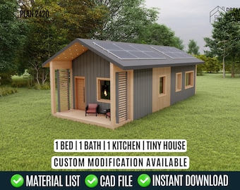 Modern Tiny House | Cabin House Blueprint | Small Custom House Floor Plan ( Digital Download)