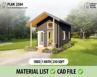 Planos de casas pequeñas modernas tipo cabaña: 250 pies cuadrados para construir uno mismo (descarga digital)