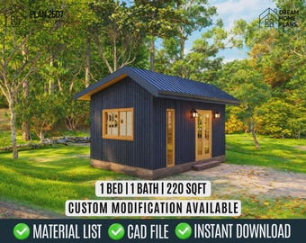 Modern Tiny House Plans PDF: 210 Sq Ft Cabin with Loft - 12x18 Blueprint