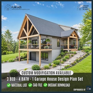 Mountain Custom House Plan | Vaulted Loft with Basement | Hilltop Hideout Architectural Plans ( Digital Download )