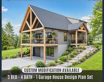 Mountain Custom House Plan | Vaulted Loft with Basement | Hilltop Hideout Architectural Plans ( Digital Download )
