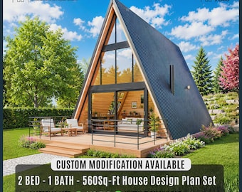 Tiny Modern A-Frame Custom House Cabin DIY Plans 20X28 | Architectural Plans (Digital Download)