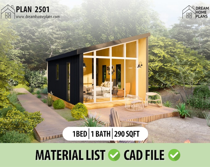 Modern Tiny Cabin House Plan 20'x20' | Loft Home Design | Small House ...