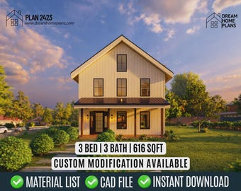 Modern Farmhouse Plan: 3 Bed, 3 Bath Architectural Blueprint (PDF Download)