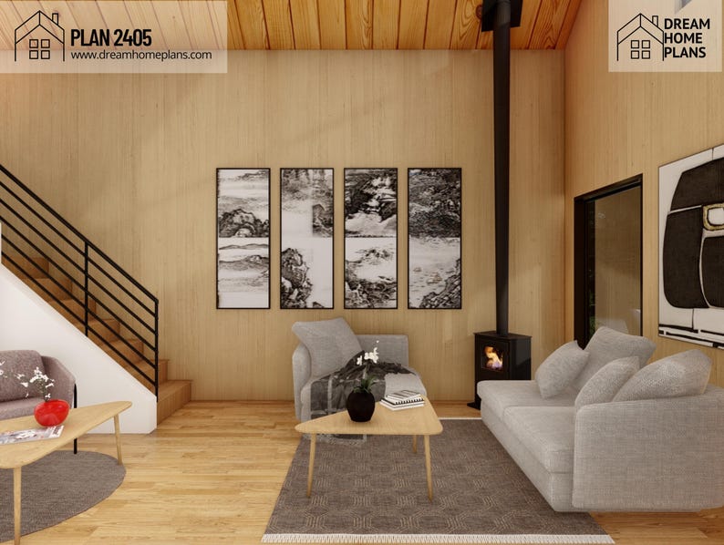 Rustic Cabin House Plan With Loft | 2 Bed, 1 Bath, 1285 Sqft (digital ...
