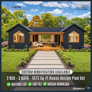 Plan de ferme du petit ranch | Plan de plans architecturaux personnalisés de 2 chambres et 3 salles de bain (téléchargement numérique)