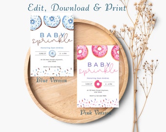 Choose Your Perfect Sprinkle Invite - Blue or Pink  personalized  5x7  Invitation- Instant Digital Download and Fully Editable on Canva!