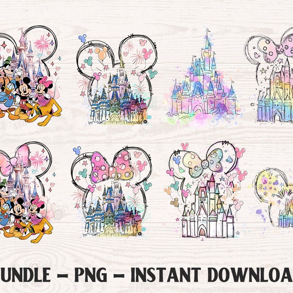 Bundle Watercolor Castle Png, Mouse Ear Castle Png, Retro Colorful Castle Png, Sublimation Design Png, Magic Kingdom Png, Instant Download