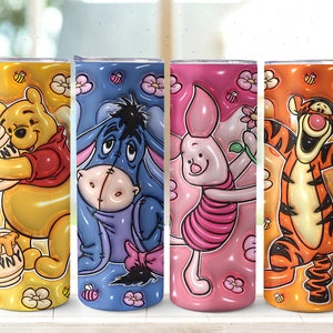 3D Inflated Cartoon Tumbler Wrap, Pooh Tumbler, 3D Winnie Inflated Tumbler Wrap, Puffy Pooh Bear Tumbler