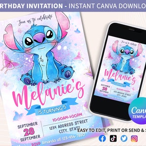 STITCH Party Invitation, Personalised, Lilo and Stitch, Stitch Birthday,  Invites 