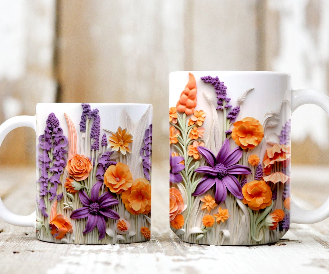 3D Purple Wildflowers Mug,3d Flowers, Floral Mug Wrap, 3D Mug Png, 11oz ...