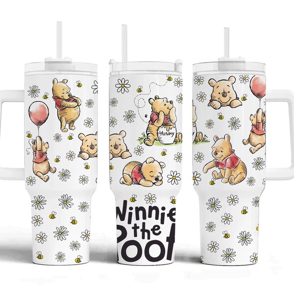 40oz Cartoon Tumbler Quencher Tumbler Wrap, Pooh Tumbler Wrap, Birthday Gift, Magical Snack, Winnie Tumbler Wrap