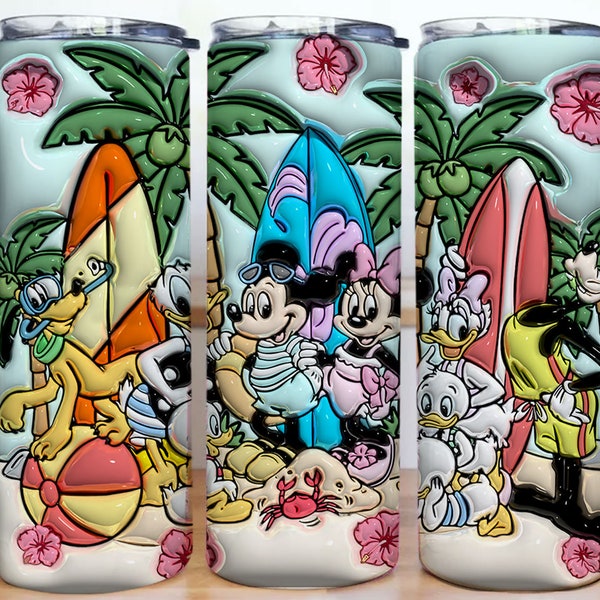 Inflated Mickey Friends Summer Tumbler Design PNG, 3D Summer Vibes Tumbler Wraps 20oz Skinny, Summer Trip Cup, Sublimation Digital Downloads