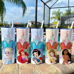 Personalized Princess Bundle Tumbler Wrap, Beauty And The Beast, Magical Castle Watercolor Tumbler Wrap, The Little Mermaid, Magic Kingdom