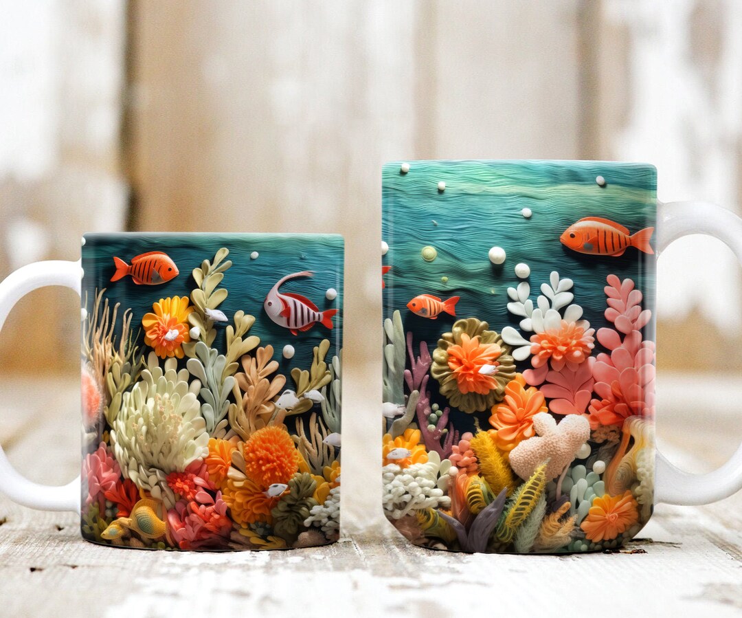 3D Ocean Mug, Down the Ocean Mug, 3D Mug, 3D Seashells Beach Mug 3D