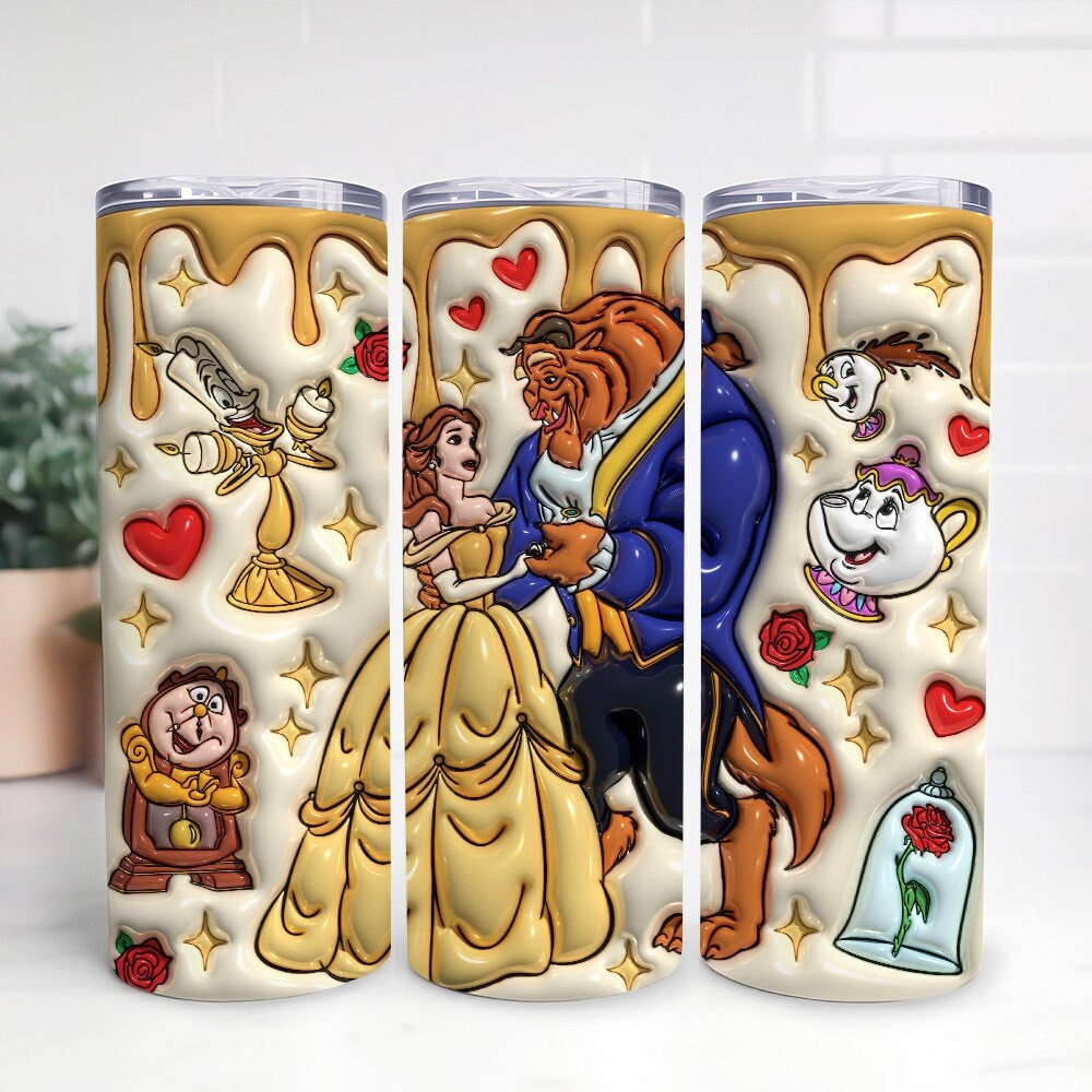 Beauty and the Beast - Lumire 3D Wooden Skinny Tumbler 20oz Wrap PNG 