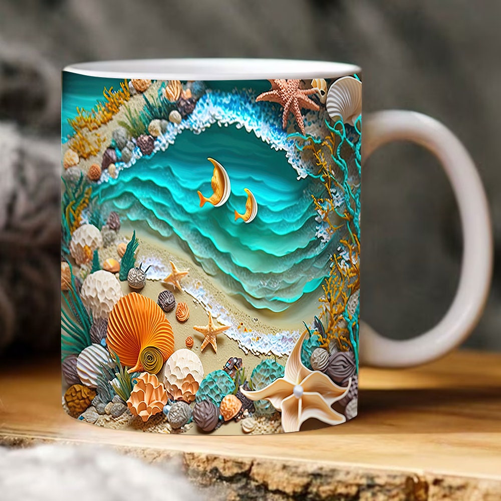 3D Beach Landscape Mug Wrap Design, 3D White Castle In the Ocean Mug Wrap  Png, 3D Mug Design 11oz 15oz Wrap 3D Carved Png Digital Downloads