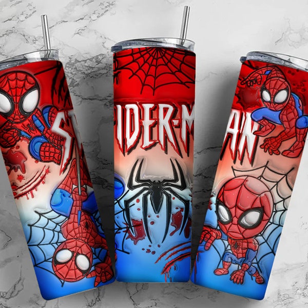 Inflated Spiderman Tumbler PNG, 3D Spider Man Tumbler Wrap 20oz Skinny Sublimation 3D Puffy Spiderman  Design Sublimation 3D Tumbler Wrap