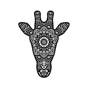 Mandala Silhouette Giraffe 5 Direct Downloads in Black & White SVG, PNG, EPS, dxf, jpg / digital download