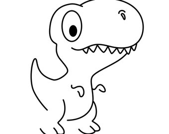 Cute Dino, T-Rex Line Art 5 Direct Downloads in Black & White SVG, PNG, EPS, dxf, jpg / digital download
