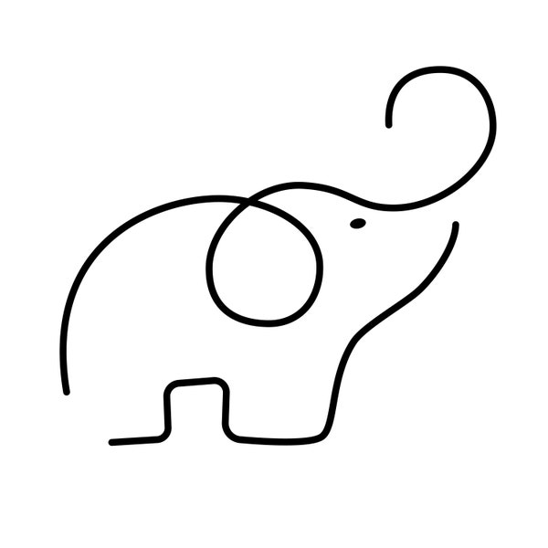 Cute Elephant Line Art 5 Instant Black & White Downloads SVG, PNG, EPS, dxf, jpg / digital download