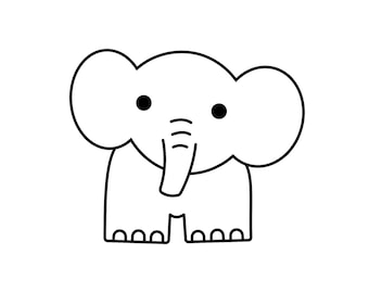 Cute Elephant Line Art - 5 Direct Downloads in Black & White SVG, PNG, EPS, dxf, jpg / Digital Download