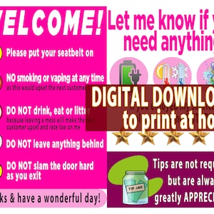Printable Rideshare Tip Sign: Uber, Lyft, English & Spanish (Digital Download)